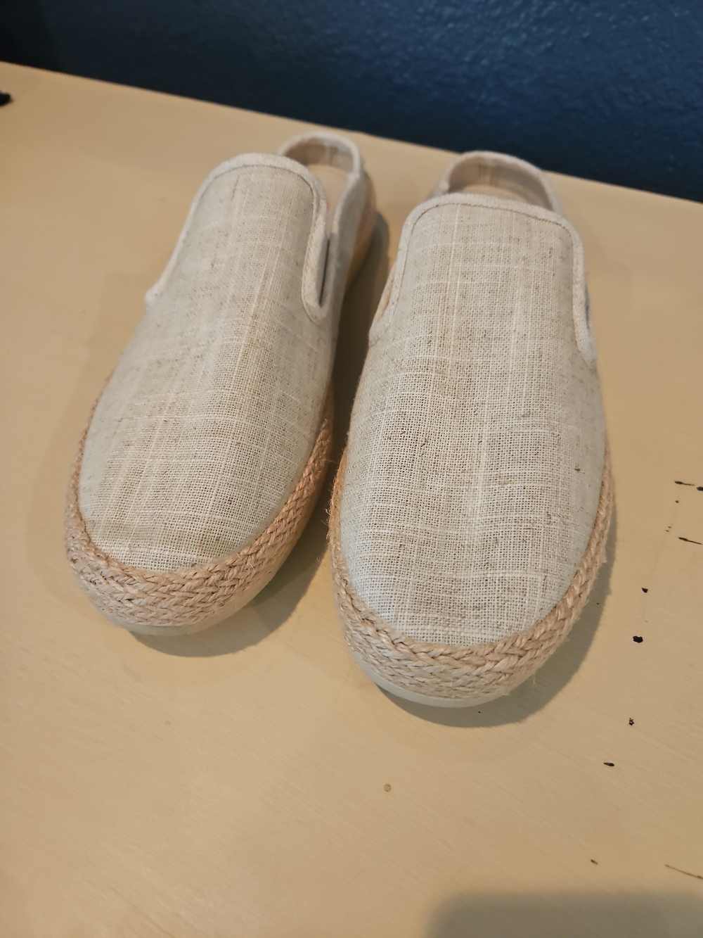 New No Box Esprit Beige Linen Espadrille Slip-Ons Loafers Jute